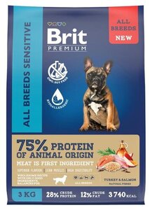 Корм для взрослых собак Brit с чувствительным пищеварением с индейкой и лососем
