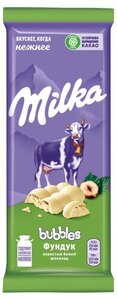 Шоколад Milka Bubbles белый пористый с фундуком