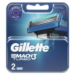 Сменные кассеты для мужской бритвы Gillette Mach3 Turbo, с 3 лезвиями, прочнее, чем сталь, с улучшенной смазывающей полоской, для точного бритья, 2 шт