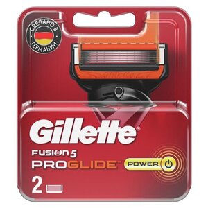 Сменные кассеты для мужской бритвы Gillette Fusion ProGlide Power, с 5 лезвиями, с точным триммером для труднодоступных мест, для гладкого бритья надолго, 2 шт