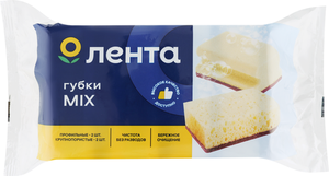 Губки для посуды ЛЕНТА Mix, профиль, крупнопористые, 90х60х40мм