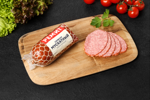 Колбаса РЕМИТ Сервелат Мускатный варено-копченая вакуумная упаковка срез