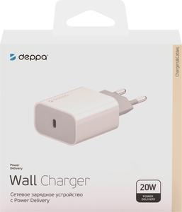 Устройство зарядное DEPPA сетевое USB Type-C, Power Delivery, 20Вт, белое 1391