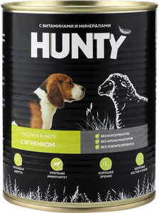 Корм для собак HUNTY сочные кусочки в желе с ягненком ж/б