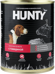 Корм для собак HUNTY сочные кусочки в желе с говядиной ж/б