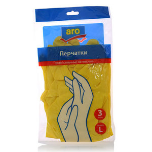 Перчатки хозяйственные латексные L ТМ Aro (Аро), 3 пары