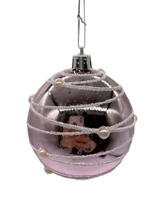 Шар Christmasdelux розовый в белую полоску 8 см