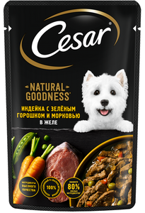 Корм влажный для взрослых собак Cesar Natural Goodness с индейкой, горохом и морковью в желе