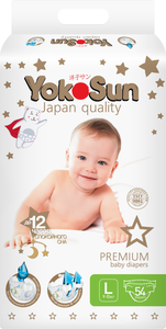 Подгузники Yokosun Premium L, 9-13кг, 54 штуки