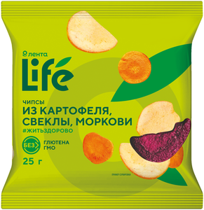 Чипсы овощные Лента Life картофель, свекла и морковь