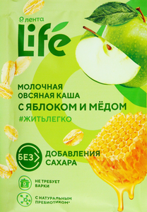 Каша овсяная молочная Лента Life с яблоком и медом