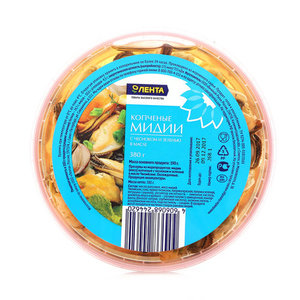 Мидии копченые с чесноком и зеленью в масле ТМ Лента