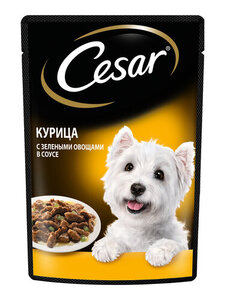 Влажный корм Cesar для взрослых собак с курицей и зелеными овощами в соусе
