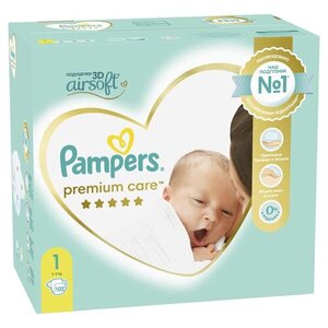 Подгузники Pampers Premium Care для новорожденных 2-5 кг, 1 размер, 102 шт
