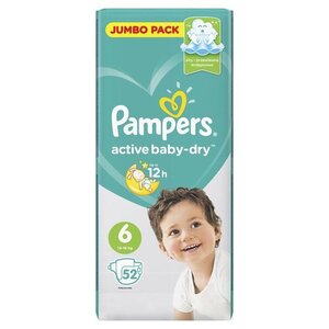 Подгузники Pampers Active Baby-Dry для малышей 13-18 кг, 6 размер, 52 шт