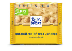 Шоколад белый с цельным лесным орехом и хлопьями ТМ Ritter Sport (Риттер Спорт)