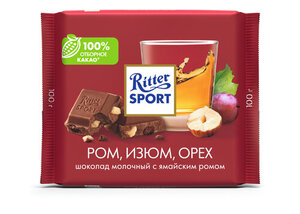 Шоколад молочный с ромом, изюмом и орехом ТМ Ritter Sport (Риттер спорт)