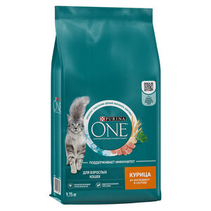 Сухой корм для взрослых кошек Purina ONE с курицей, 9,75 кг