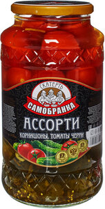 Ассорти из корнишонов и томатов черри ТМ Скатерть-самобранка
