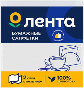 Салфетки бумажные двухслойные белые 24x24 см 80 шт ТМ Лента 