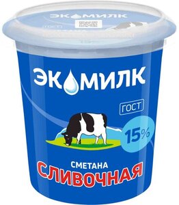 Сметана сливочная Экомилк 15%