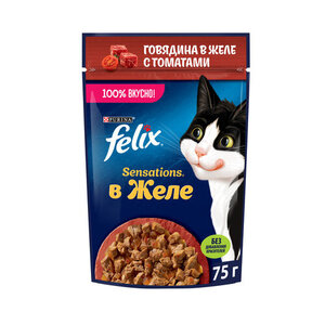 Корм влажный Felix Sensations говядина-томат