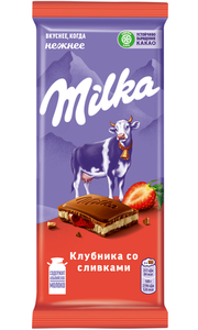Шоколад молочный Milka Клубника со сливками