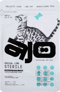 Сухой корм для стерилизованных кошек низкозерновой AJO Sterile с индейкой и уткой