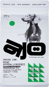 Сухой корм для собак миниатюрных и малых пород, склонных к аллергии AJO Special Line с индейкой и гречкой