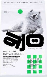 Сухой корм для собак средних и крупных пород, склонных к аллергии AJO Special Line с олениной и гречкой