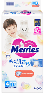 Подгузники для детей Merries размер L / 4 (9-14 кг), 48 шт