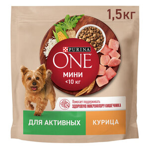Сухой корм для собак мелких пород Purina ONE Моя Собака курица с рисом, 1,5 кг