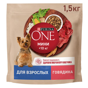 Сухой корм для собак Purina ONE с говядиной и рисом, 1,5 кг