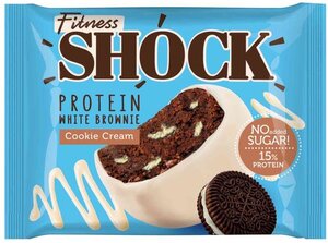 Брауни протеиновый FitnesShock с ароматом печенья и дропсами из белого шоколада